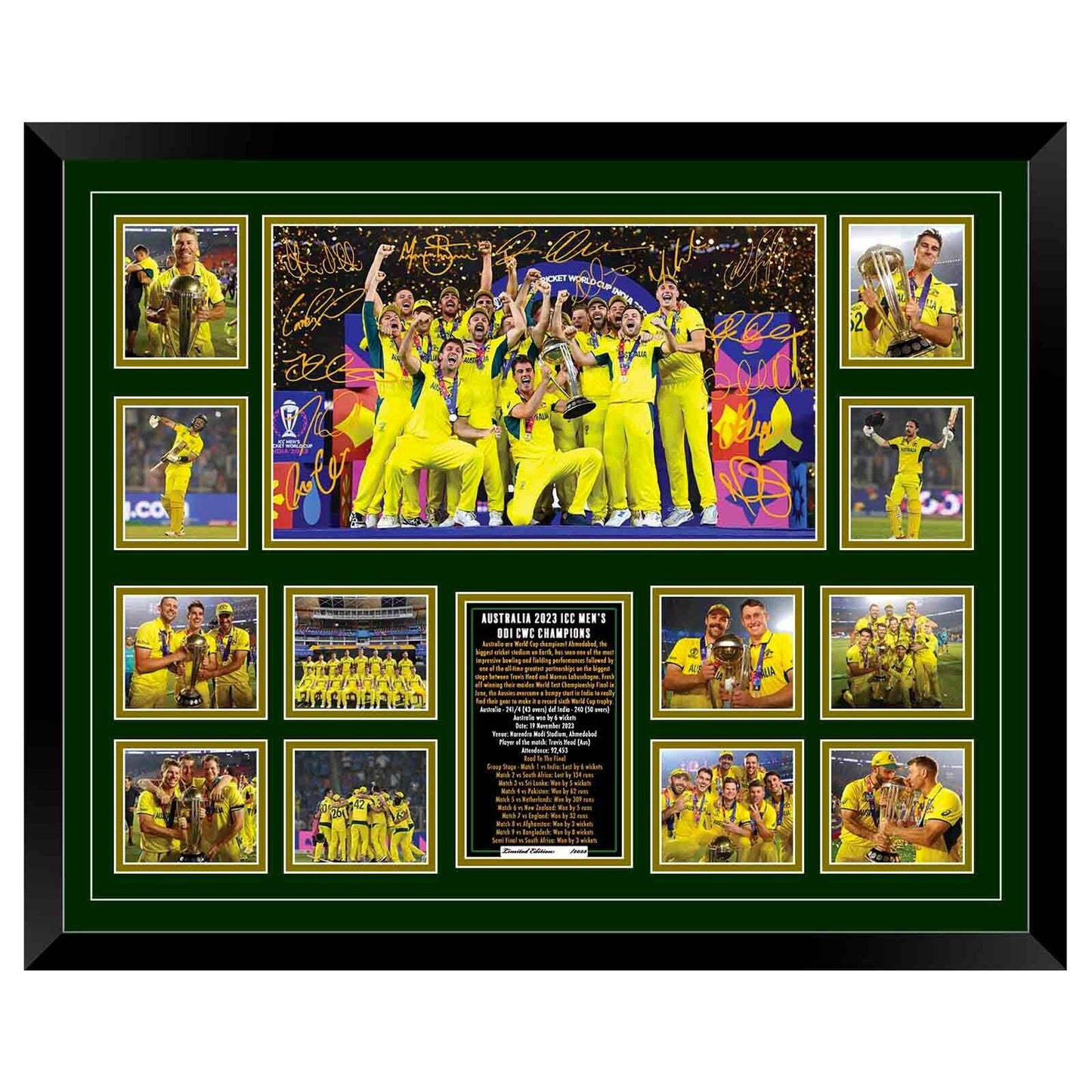 Australia ODI Cricket World Cup Champions SIGNED Limited Edition Photo Memorabilia Wooden Frame ICC Cricket World Cup 2023