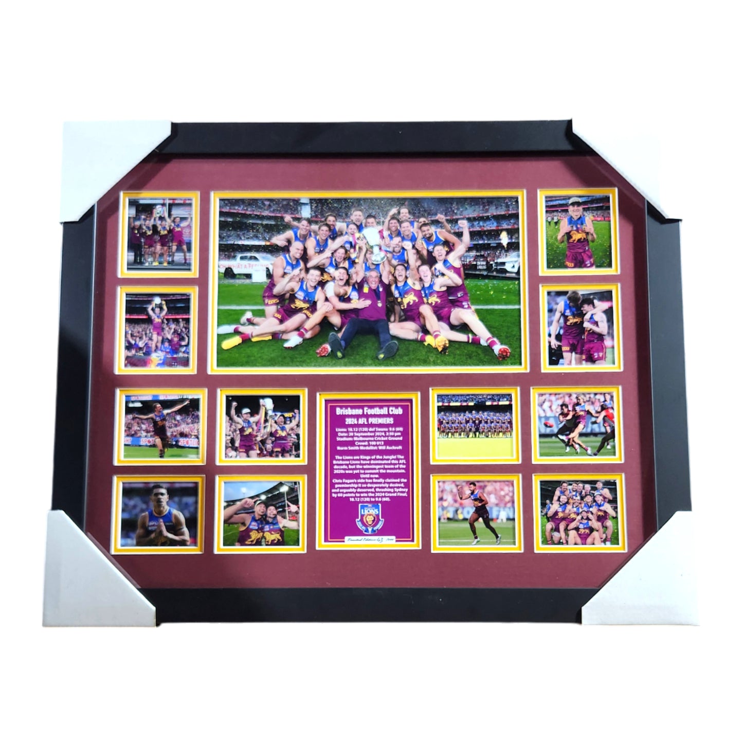 Brisbane FC 2024 PREMIERS 56CM x 46CM Team Poster Wooden Frame MEMORABILIA