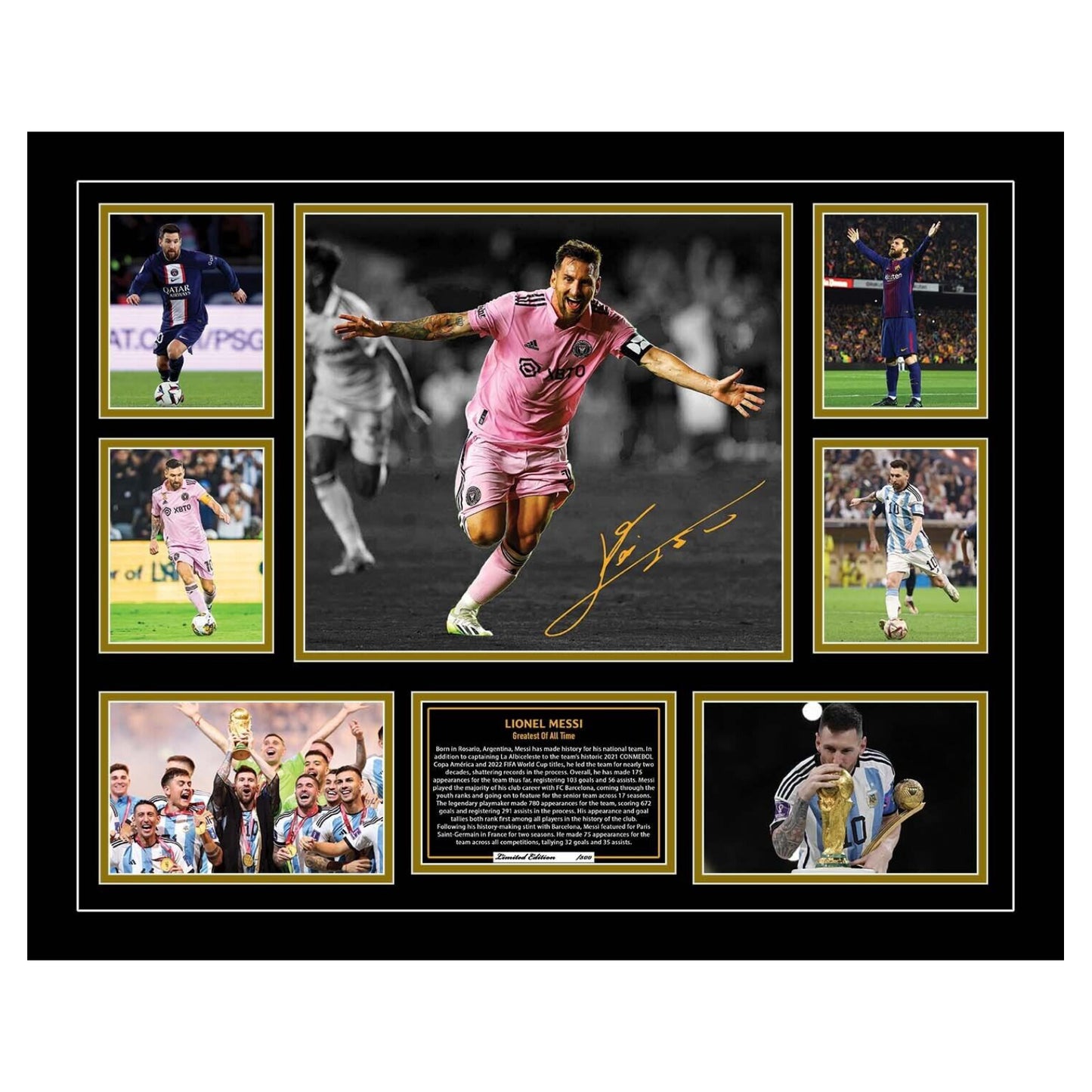 LIONEL MESSI WORLD CUP BARCELONA PSG INTER MIAMI Signed Soccer Football Limited Photo Memorabilia Wooden Frame