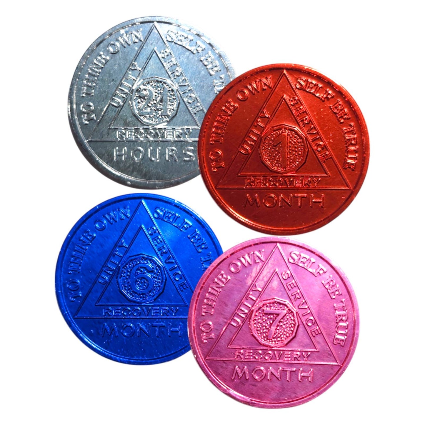 Aluminum Sobriety Chips 24 Hours Months 1, 6, 7 Months Alcoholics Anonymous Medallion Chip