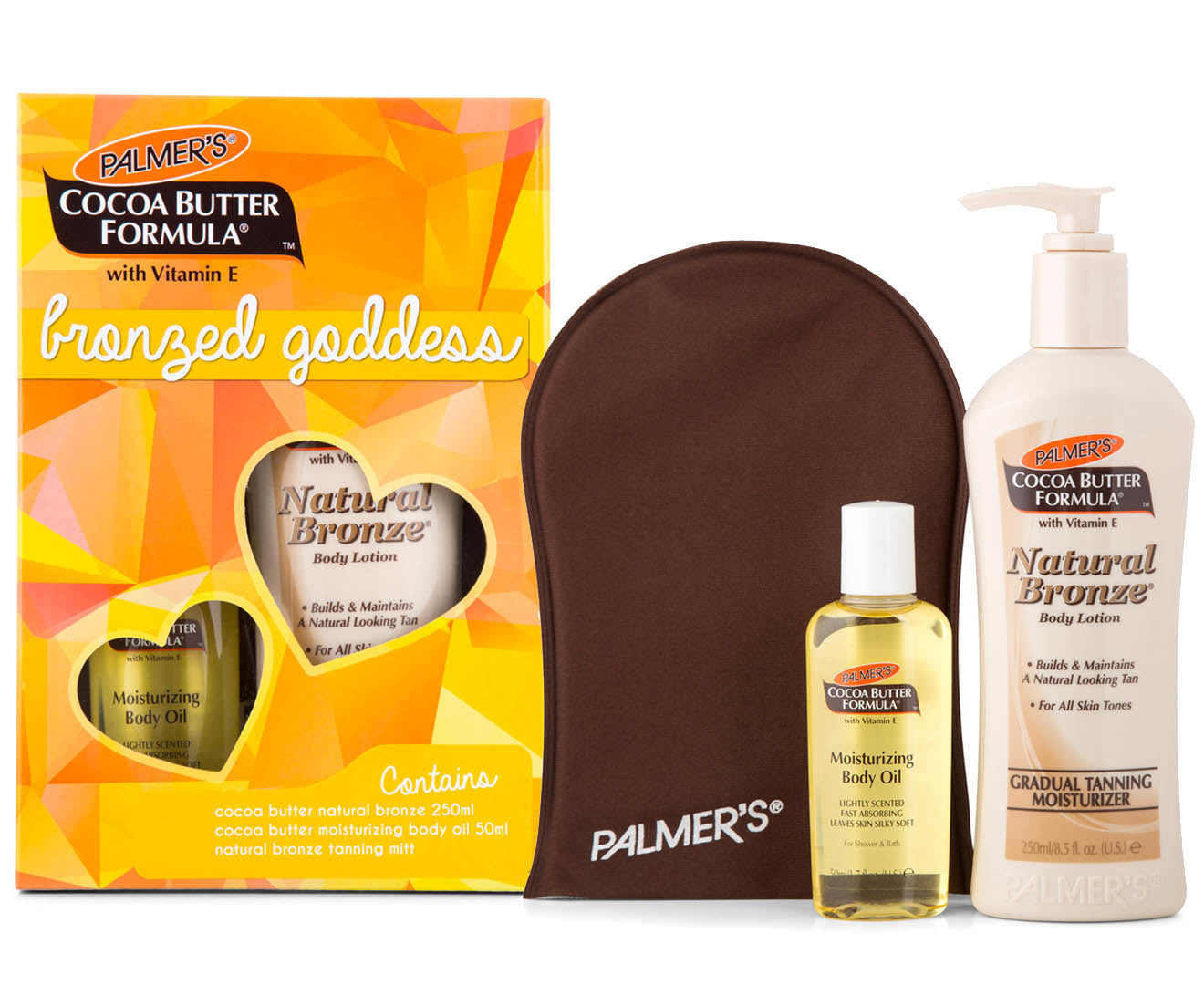 Palmers Cocoa Butter Bronzed Goddess Gift Pack Moisturising Body Oil Natural Bronze Body Lotion 250ml - Homeware Discounts