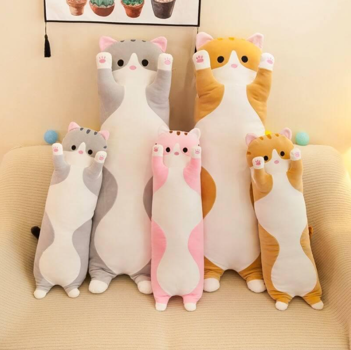 80cm Cute Carton Cat Pillow Plushie Plush Soft Long Body Pillow Stuffed Animals Kawaii Plush Cat Doll - Homeware Discounts