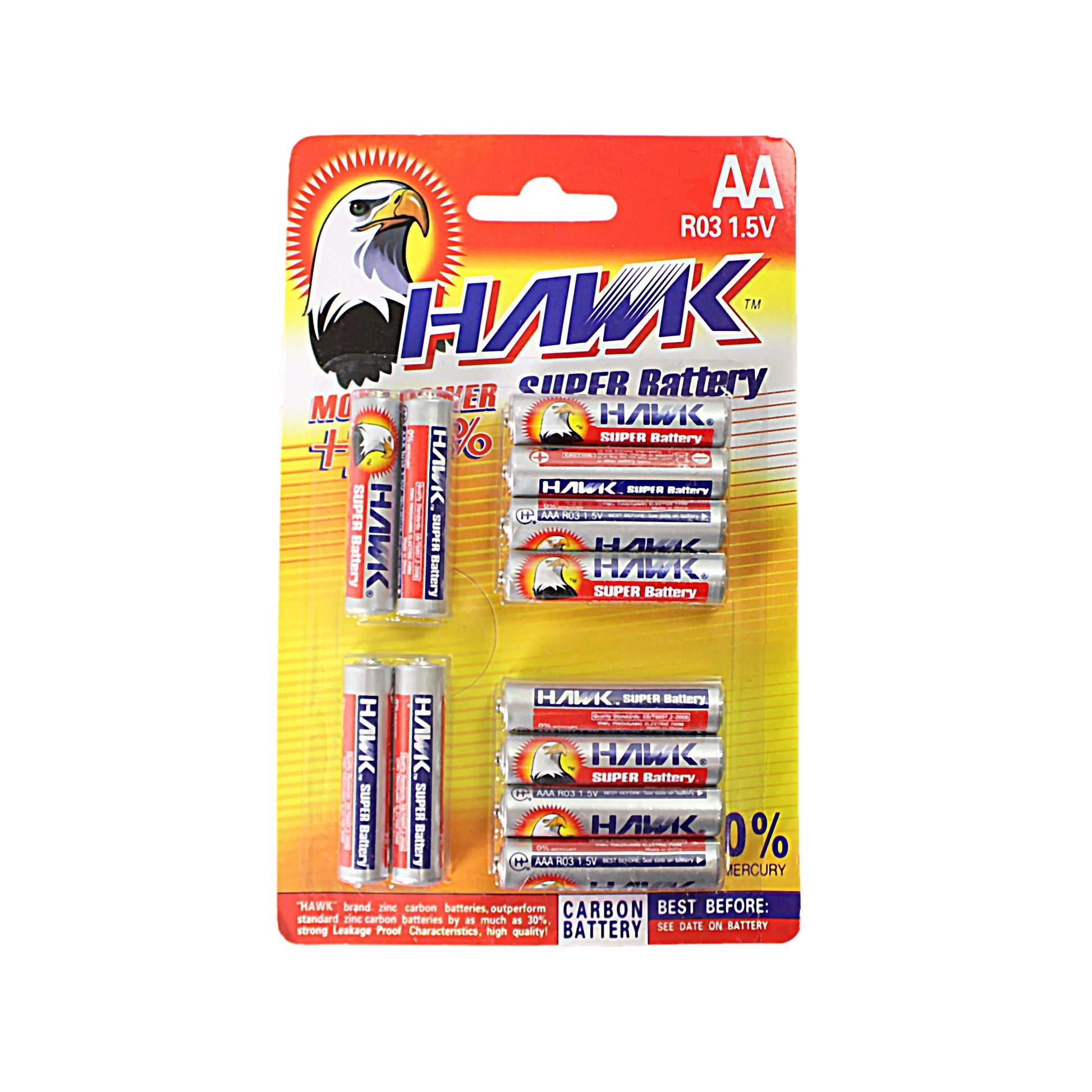 12 Pack Hawk Super Battery AA 1.5V Carbon Battery - Homeware Discounts