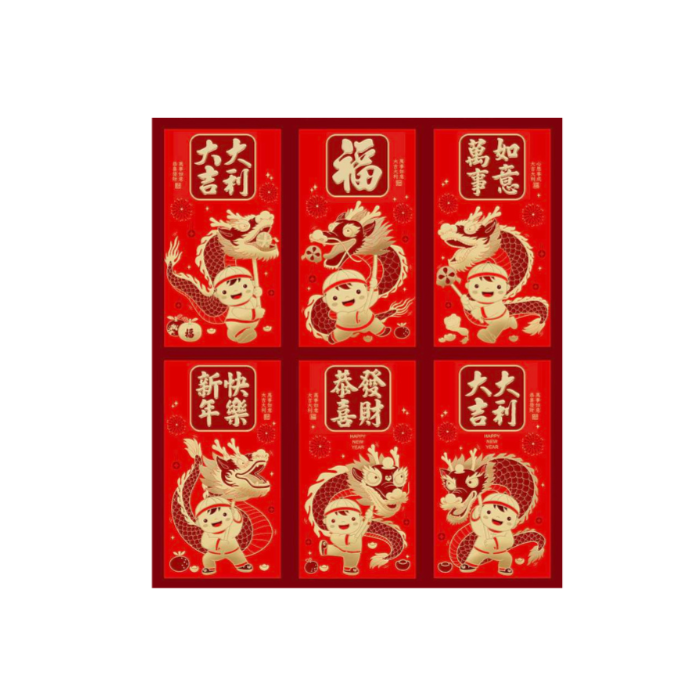 Dragons 6-Pack Large Chinese Lunar New Year Red Pocket Money Envelope Lucky Money Envelopes Dragon - Homeware Discounts