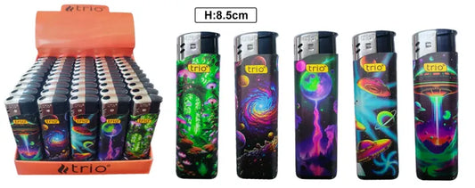 5 Pack TRIO Cigarette Lighter Disposable Gas Jet Lighter Galaxy Designs Windproof