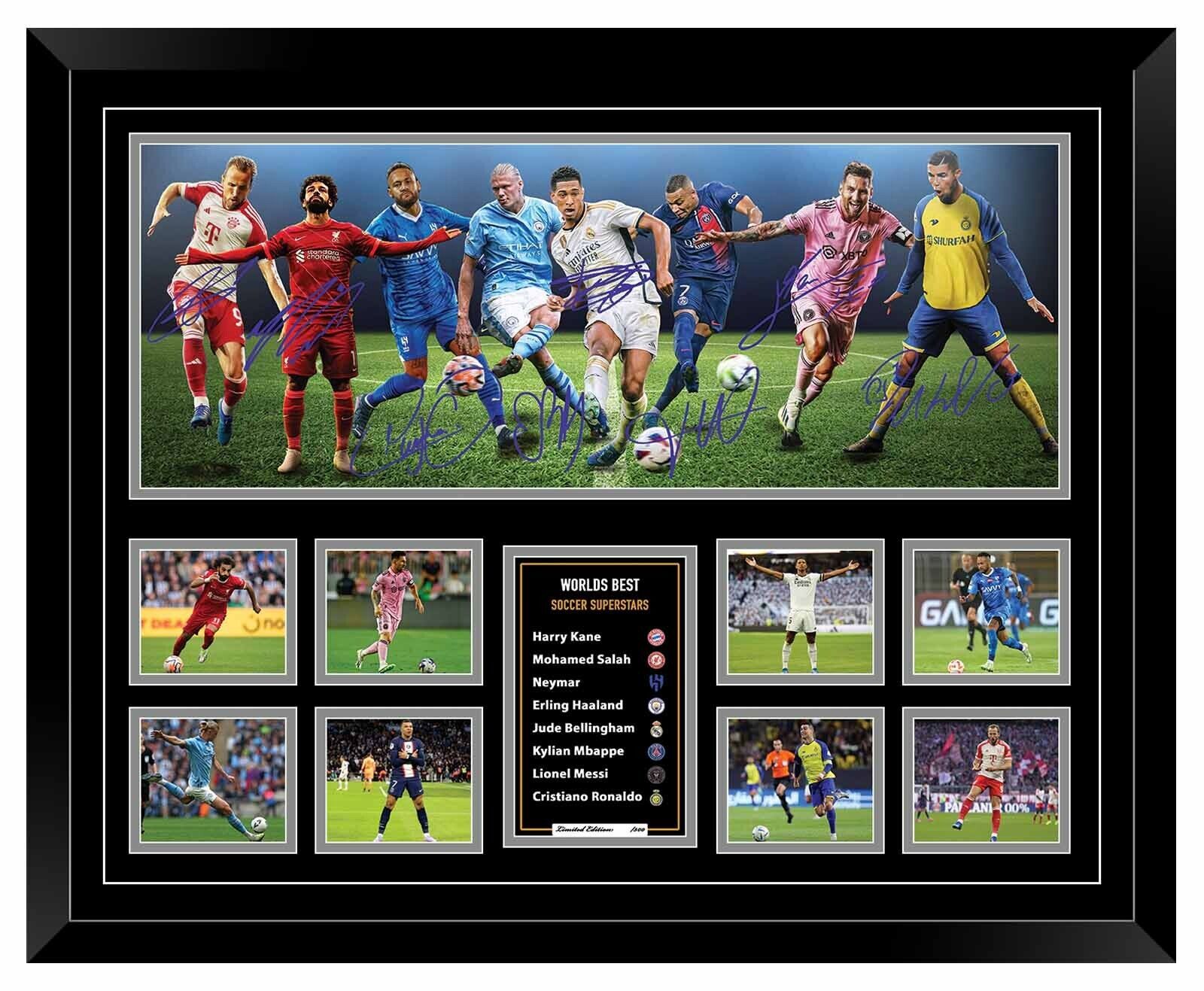 Soccer Stars Harry Kane Mo Salah Neymar Erling Haaland Jude Bellingham Mbappe Messi Ronaldo Soccer Football Limited Photo Memorabilia Wooden Frame - Homeware Discounts