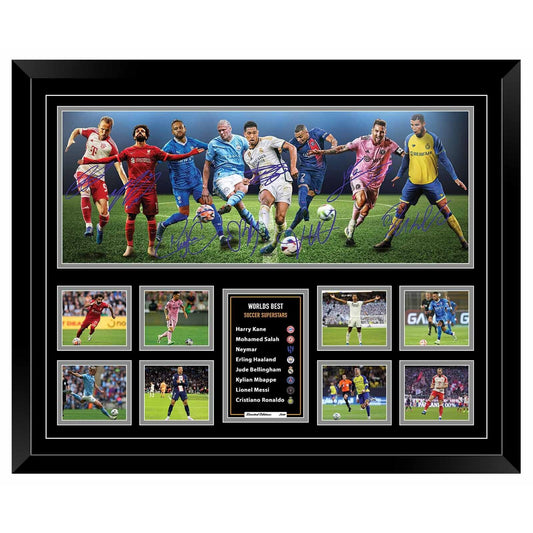 SOCCER STARS Harry Kane Mo Salah Neymar Erling Haaland Jude Bellingham Mbappe Messi Ronaldo Soccer Football Limited Photo Memorabilia Wooden Frame