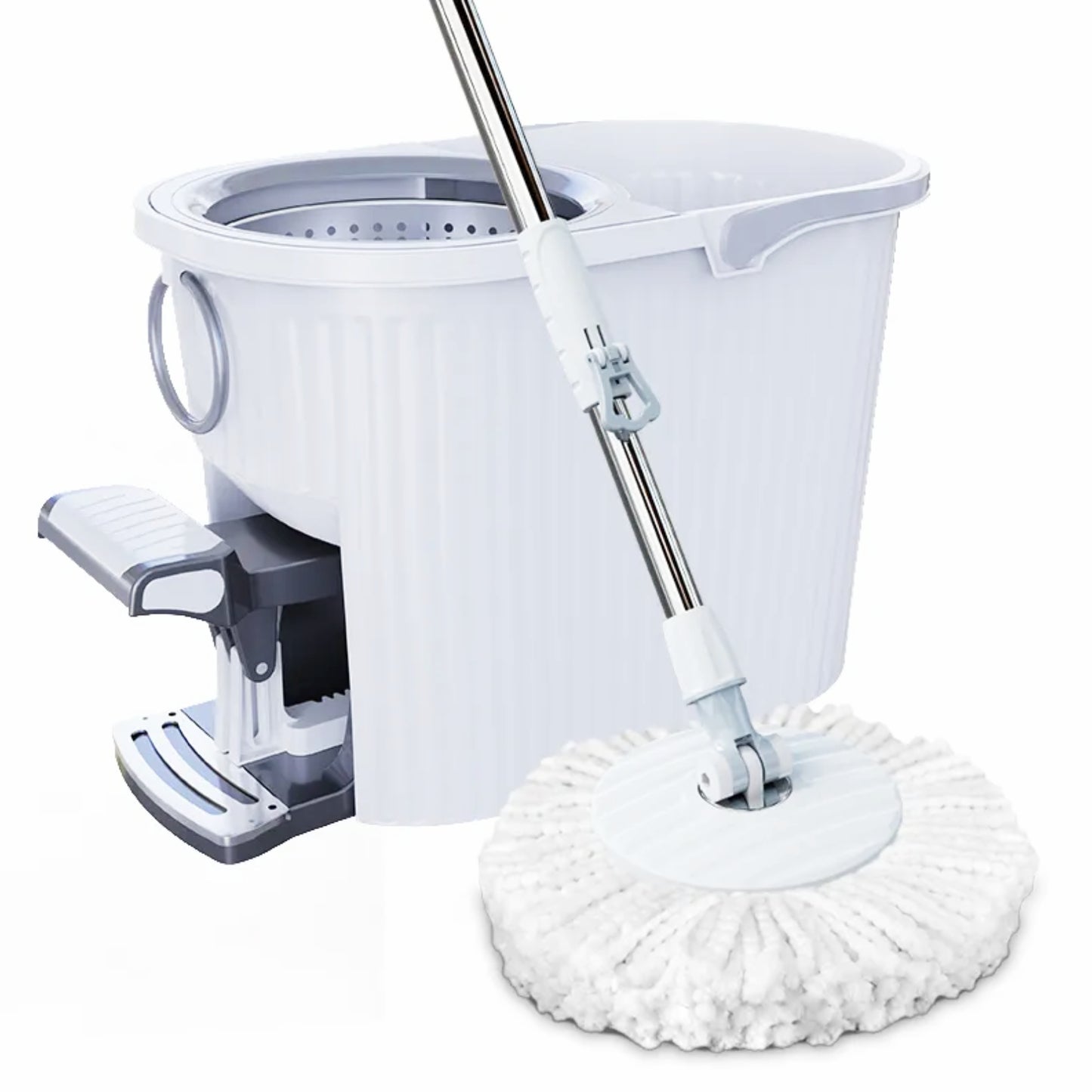 360 11 Litre Spin Mop with Bucket Extra Large Hands Free Stainless Steel Magic Mop +2 Heads