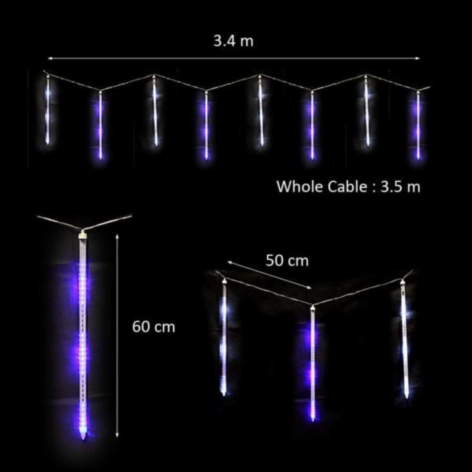 3.4M Cable 8pcs Meteor Shower Lights Tubes Flickering Meteor outdoor Light Set - Homeware Discounts