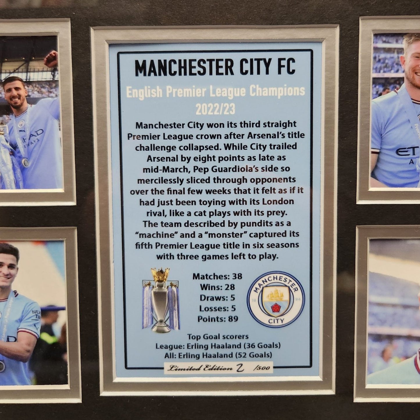 2023 EPL Champions Soccer Football MAN CITY Manchester City FC 56CMx46CM Memorabilia Wooden Limited Frame - Homeware Discounts