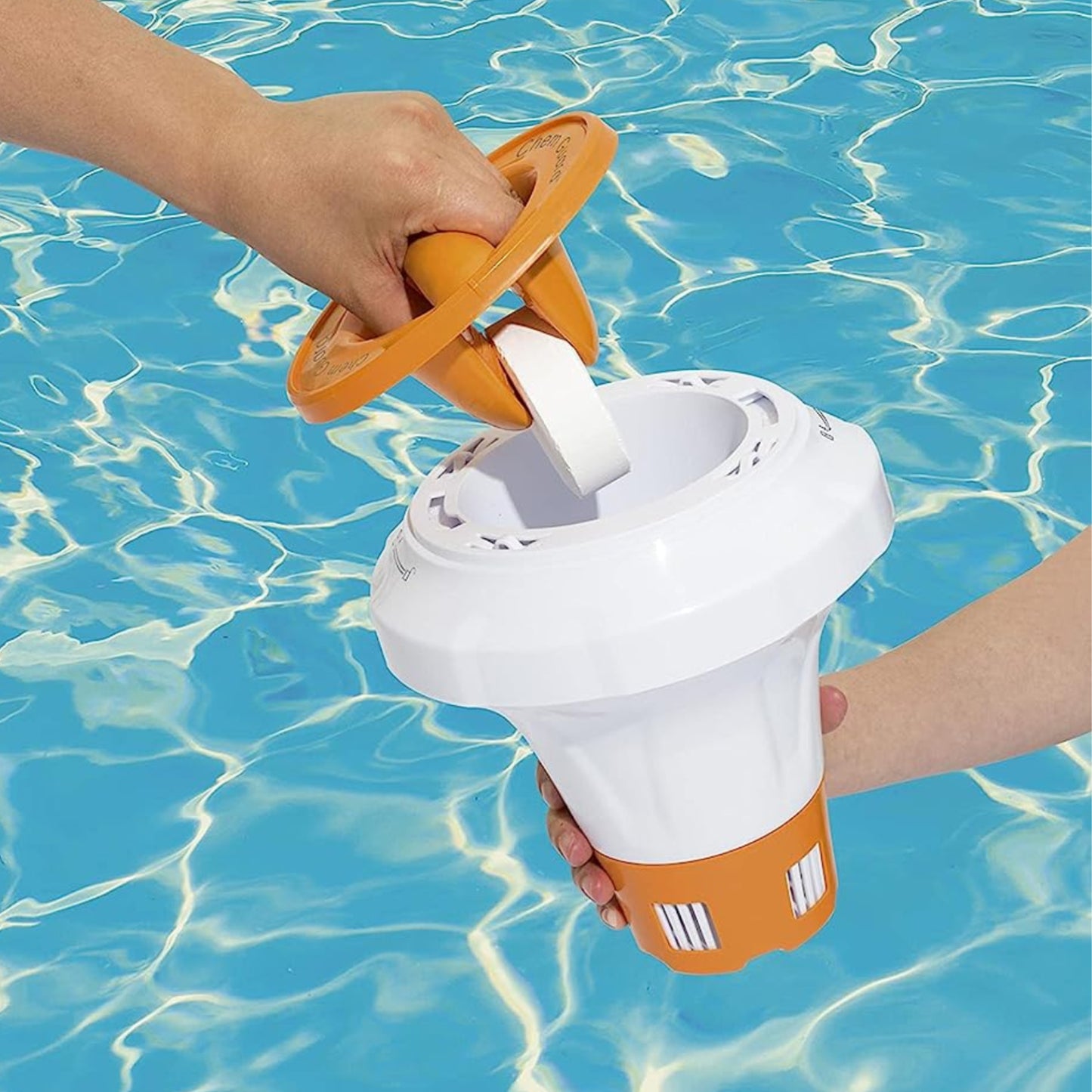Flowclear Floating Auto Pool Chemical Dispenser with ChemGuard Glove - Homeware Discounts