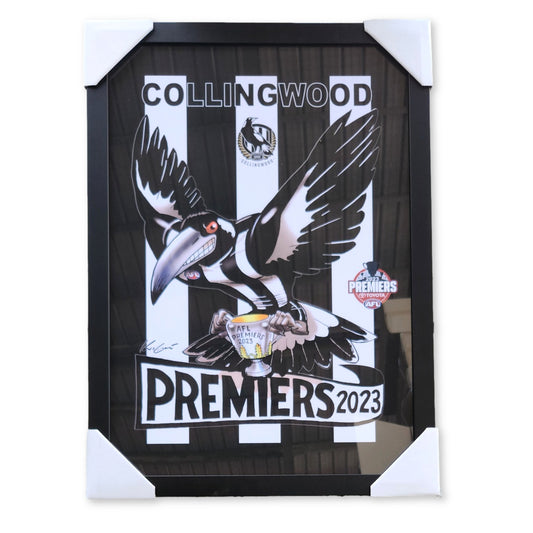 2023 Premiers 70CM x 50CM Collingwood Magpies Poster Wooden Frame MEMORABILIA - Homeware Discounts