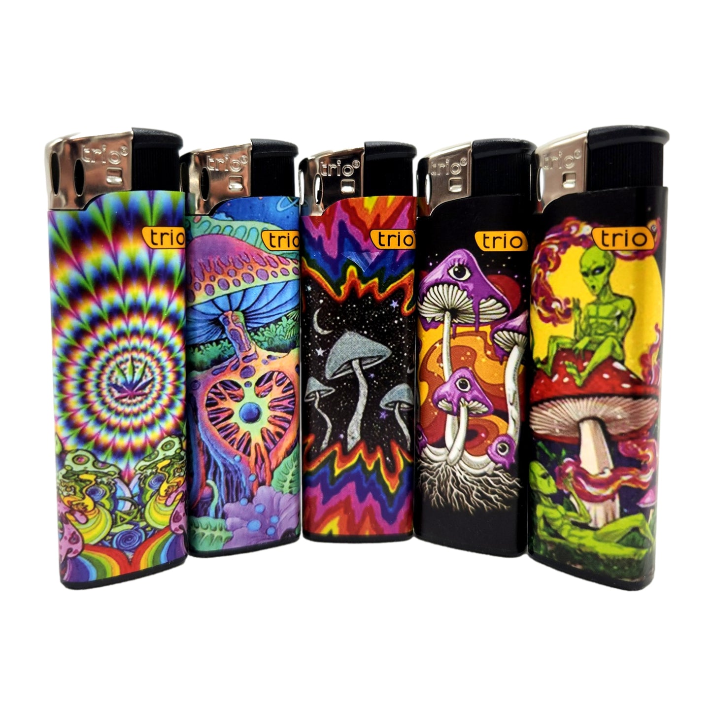 5 Pack Cigarette Lighter TRIO Mushroom Psychedelic Alien Disposable Gas Lighters Pocket Sized - Homeware Discounts