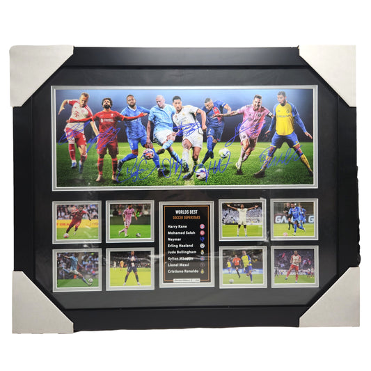 Soccer Stars Harry Kane Mo Salah Neymar Erling Haaland Jude Bellingham Mbappe Messi Ronaldo Soccer Football Limited Photo Memorabilia Wooden Frame - Homeware Discounts