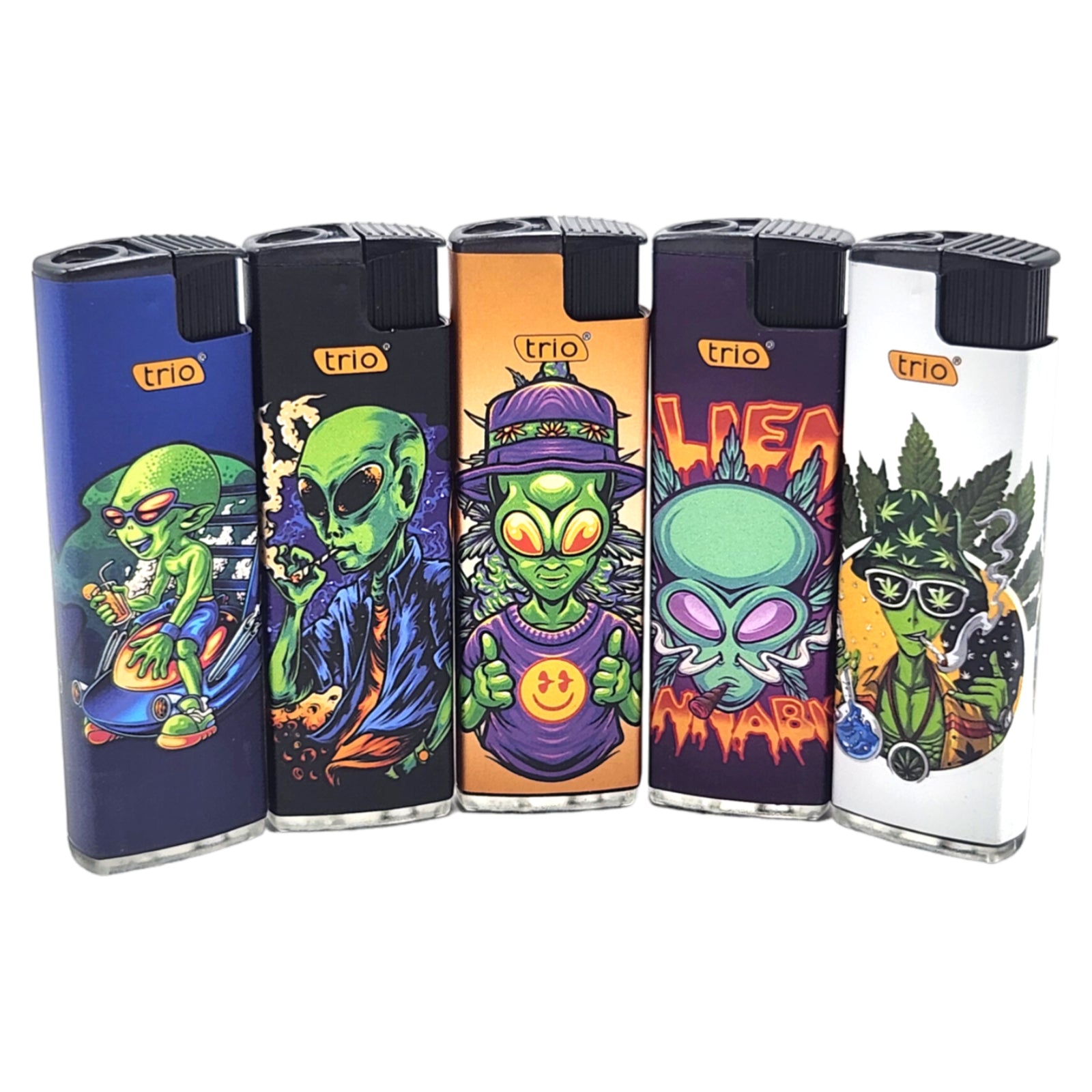 5 Pack TRIO Cigarette Lighter Weed Alien Disposable Gas Jet Lighter Windproof - Homeware Discounts