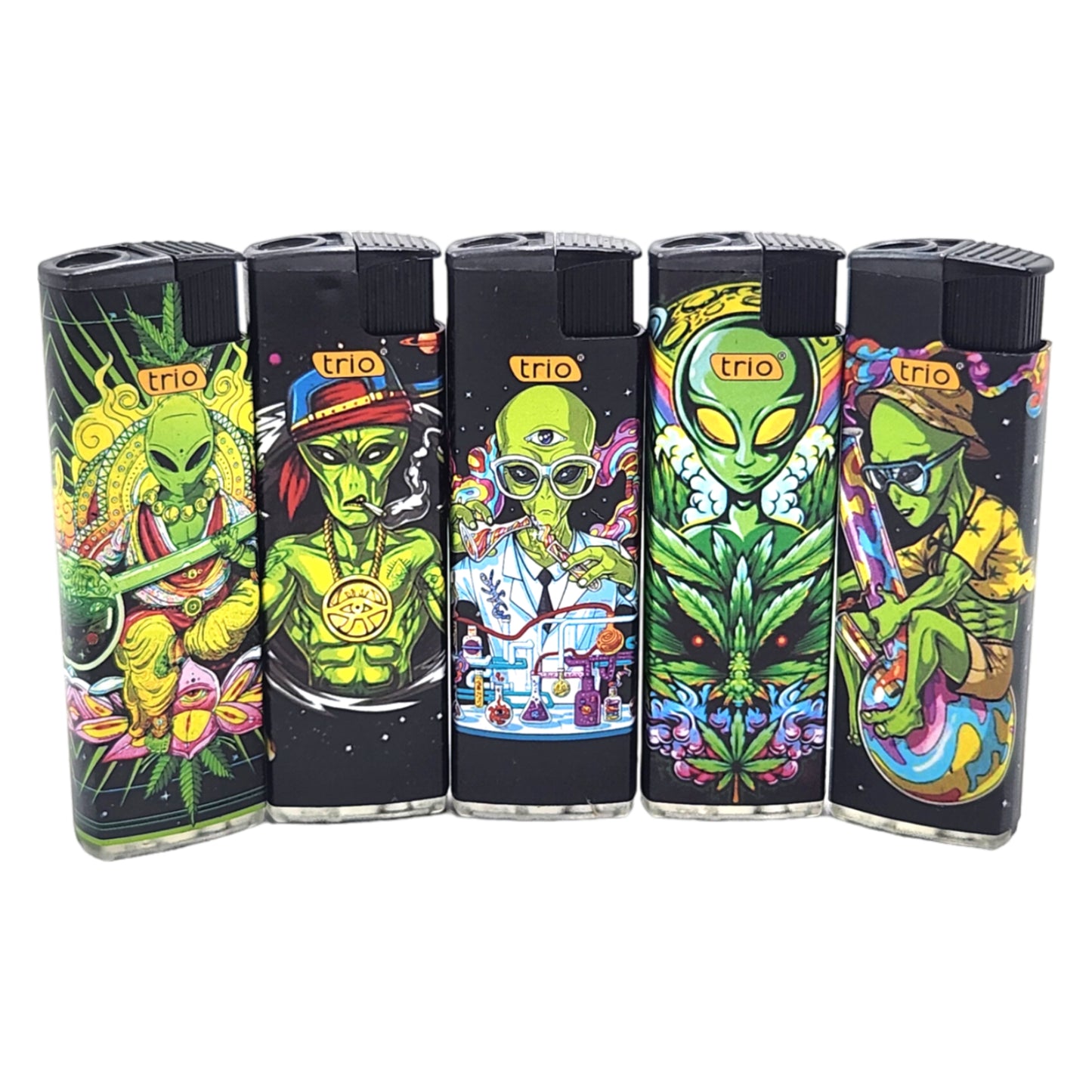 5 Pack TRIO Cigarette Lighter Psychedelic Alien Disposable Gas Jet Lighter Windproof - Homeware Discounts