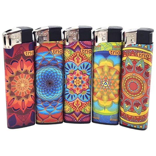 5 Pack Cigarette Lighter TRIO Kaleidoscope Art Disposable Gas Lighters Pocket Sized - Homeware Discounts