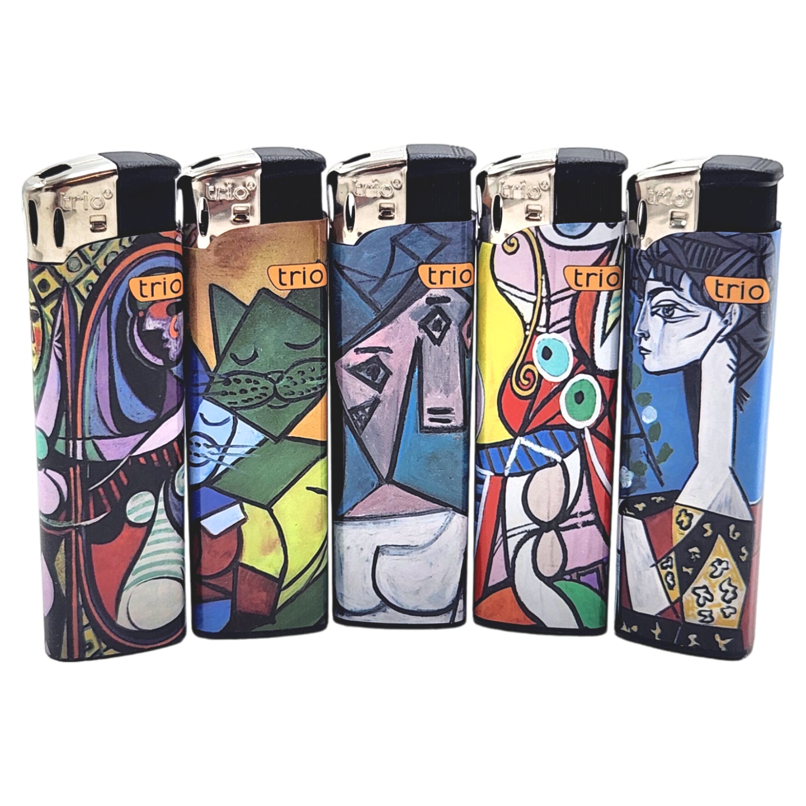 5 Pack Cigarette Lighter TRIO Abstract Art Disposable Gas Lighters Pocket Sized - Homeware Discounts