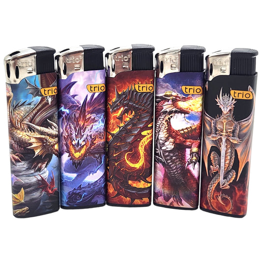 5 Pack Cigarette Lighter TRIO Dragon Disposable Gas Lighters Pocket Sized - Homeware Discounts