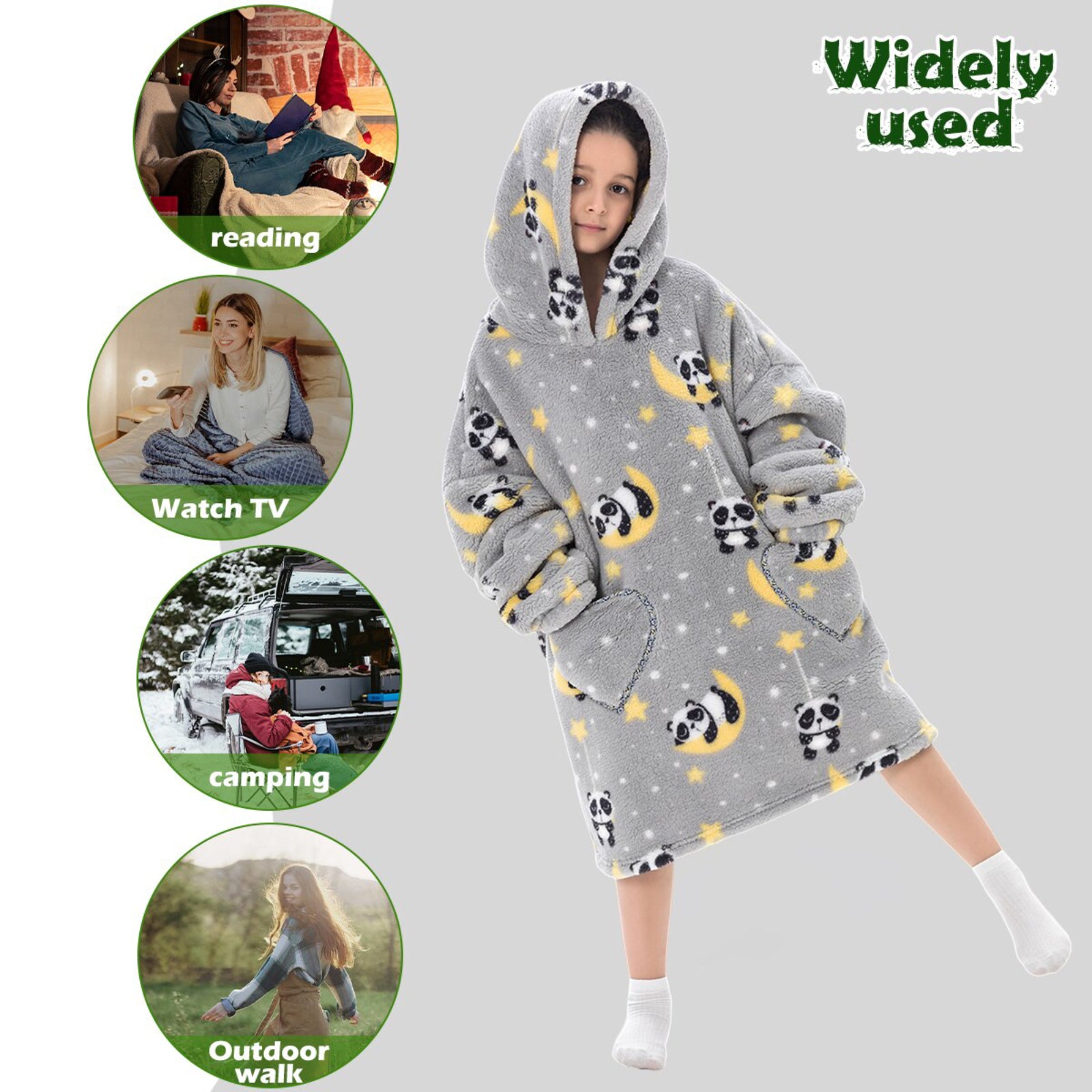 wearable blanket hoodie Oversized Hoodie Sherpa Adult Children kids Pajamas Sweatshirt Pockets Warm Winter Clothes - Homeware Discounts