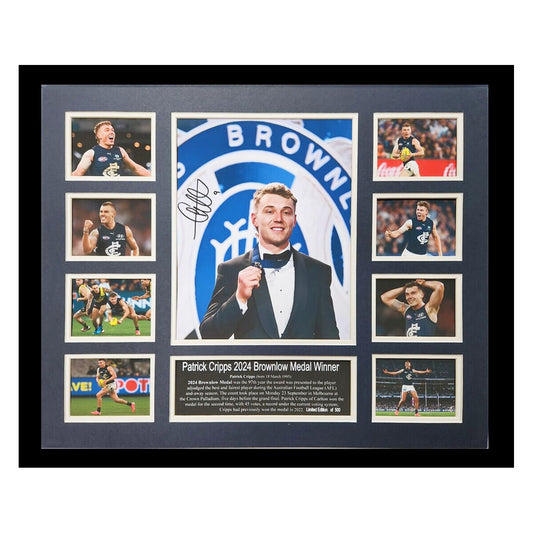 2024 Brownlow Patrick Cripps Carlton Blues 56CM x 46CM Wooden Frame MEMORABILIA