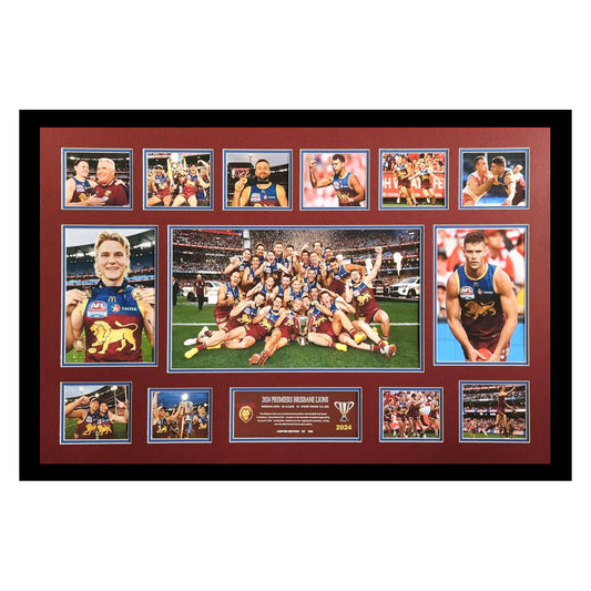 Brisbane FC 2024 PREMIERS 86CM x 56CM Team Poster Wooden Frame MEMORABILIA