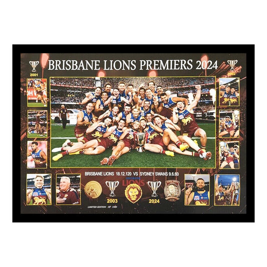 Brisbane FC 2024 PREMIERS 75M x 55CM Team Poster Wooden Frame MEMORABILIA