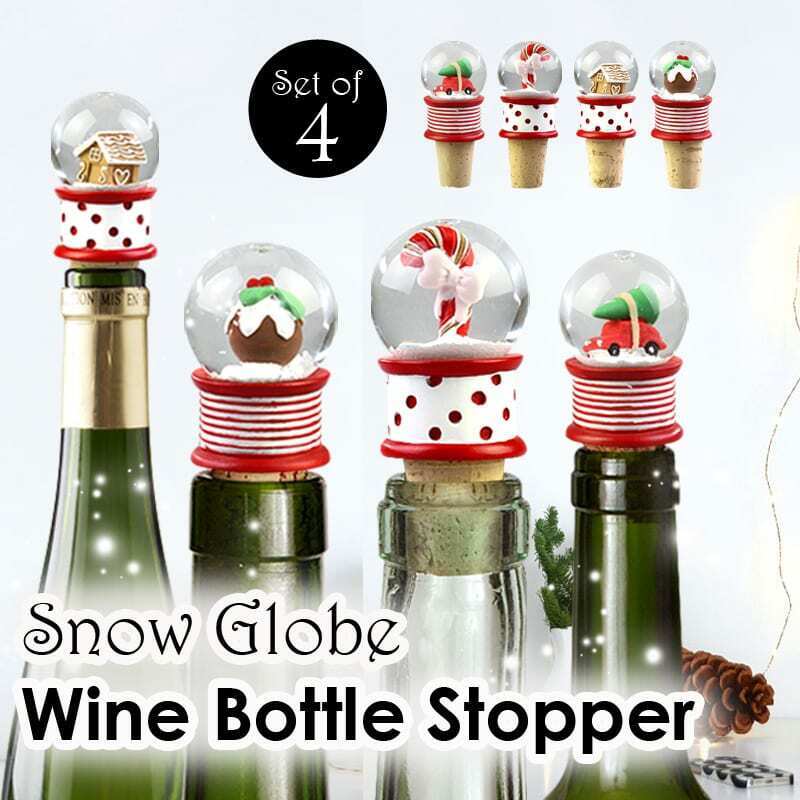 Set of 4 Christmas Wonderland Snow Globe Wine Bottle Stopper - Homeware Discounts