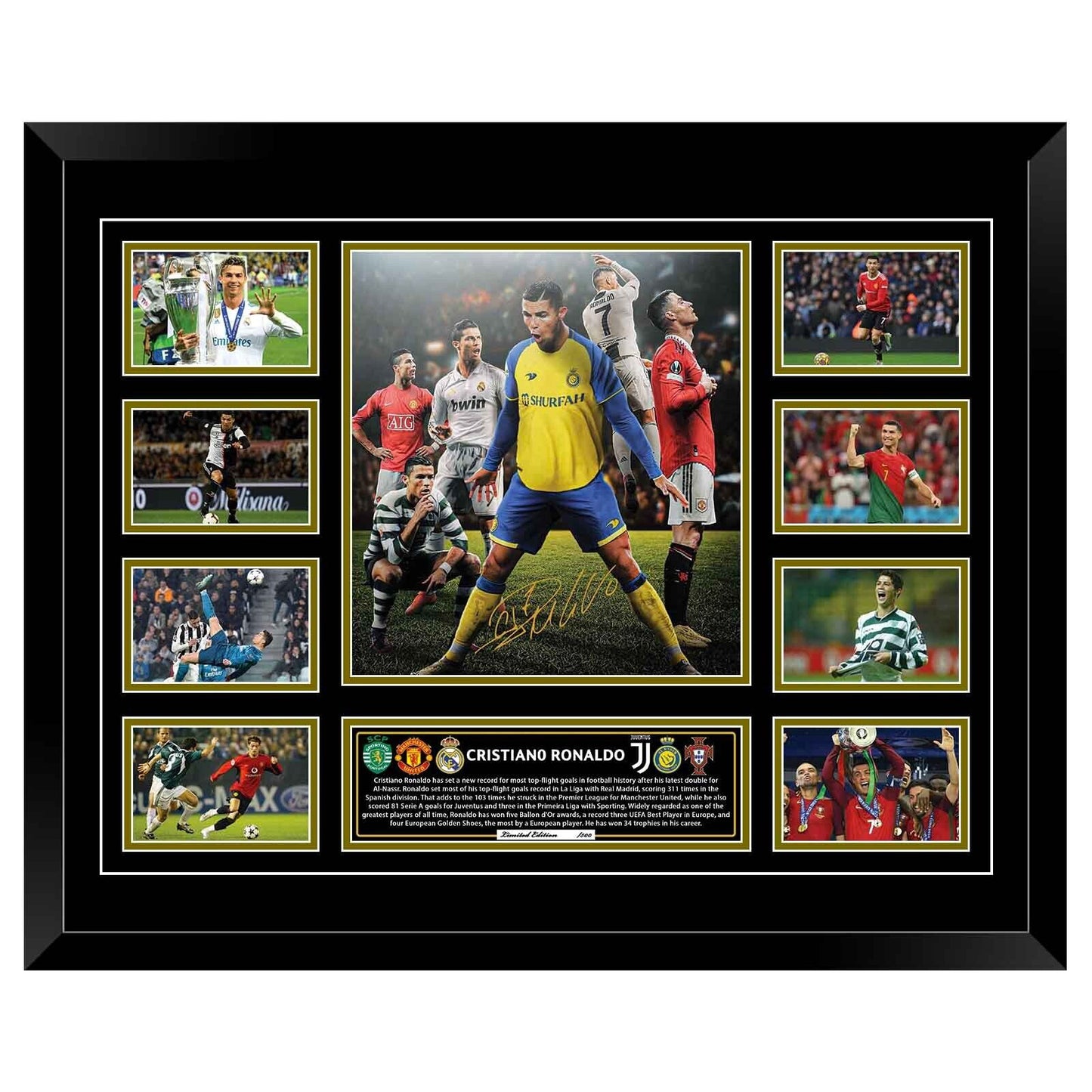 CRISTIANO RONALDO AL NASSR MANCHESTER UNITED Signed Soccer Football Limited Photo Memorabilia Wooden Frame