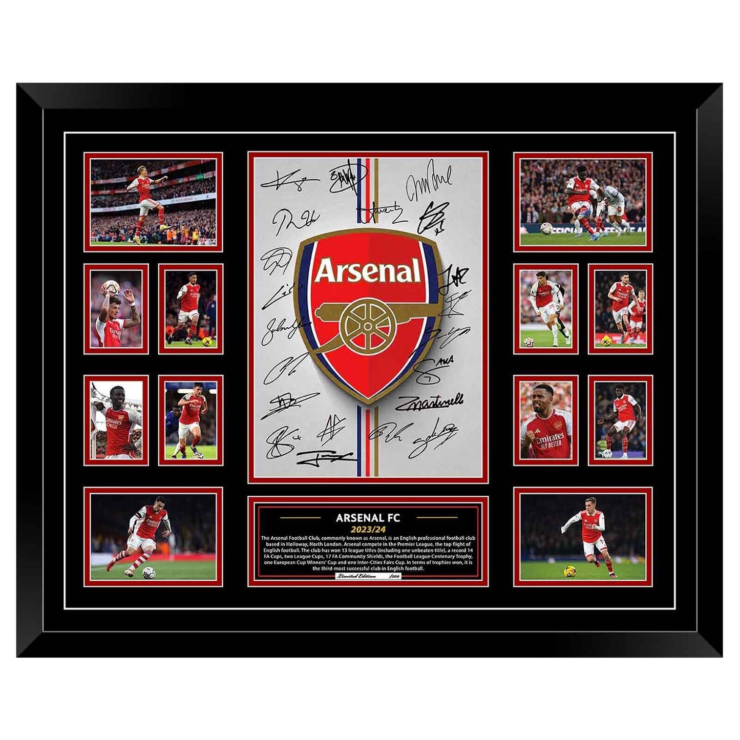 ARSENAL FC 2023/24 ODEGAARD BUKAYO SAKA MARTINELLI EPL Soccer Football Limited Photo Memorabilia Wooden Frame