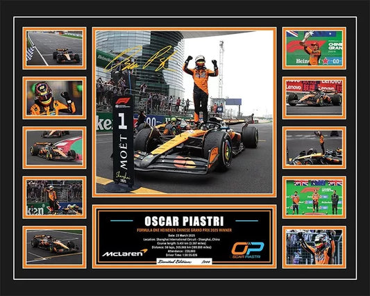 OSCAR PIASTRI 2025 CHINESE GRAND PRIX MCLAREN F1 Limited Edition Photo Memorabilia Wooden Frame