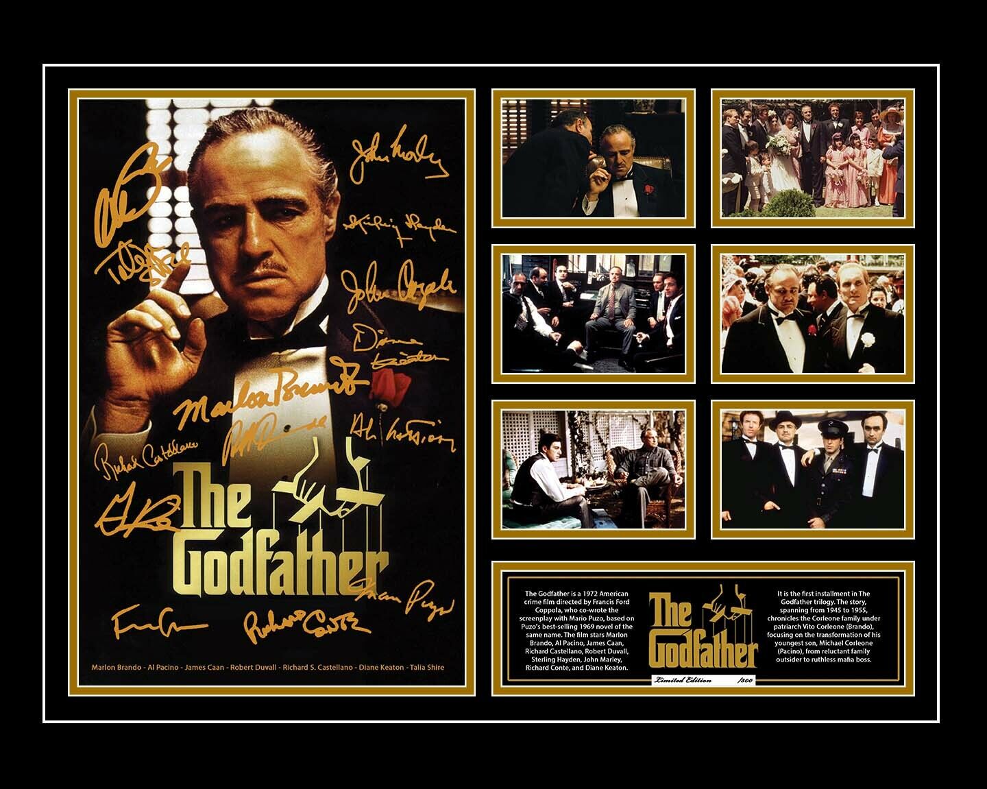 The Godfather Marlon Brand Al Pacino Robert De Niro 1972 Signed Limited Photo Memorabilia Frame - Homeware Discounts