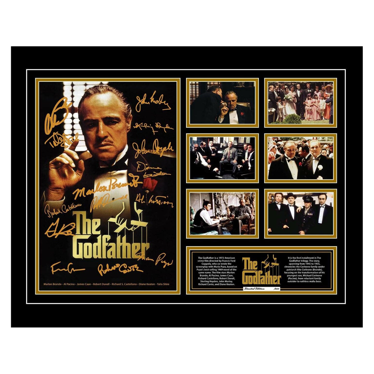 The Godfather Marlon Brand Al Pacino Robert De Niro 1972 Signed Limited Photo Memorabilia Frame