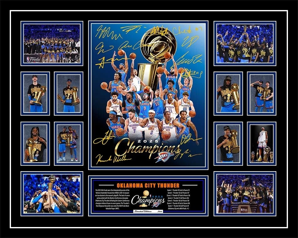 OKLAHOMA CITY THUNDER 2025 NBA CHAMPIONS Limited Edition Photo Memorabilia Wooden Frame