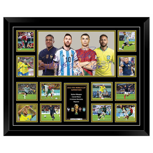 2022 World Cup RONALDO MESSI MBAPPE Soccer Football Limited Photo Memorabilia Wooden Frame