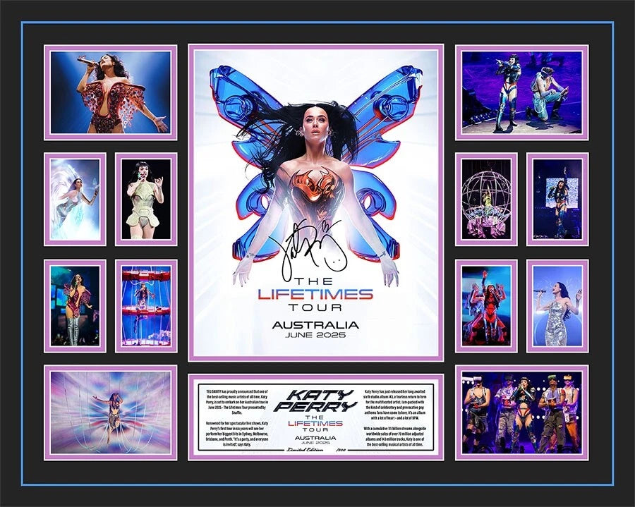 KATY PERRY THE LIFETIMES TOUR 2025 AUSTRALIA Signed Limited Edition Photo Memorabilia Wooden Frame