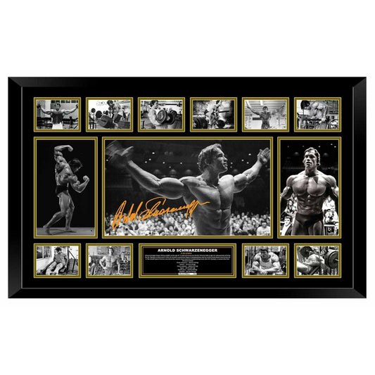 ARNOLD SCHWARZENEGGER MR OLYMPIA BODY BUILDING Signed Framed Limited Edition 86cmx56cm Photo Memorabilia Wooden Frame