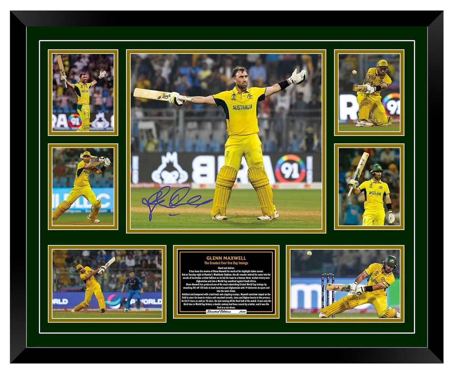 GLENN MAXWELL ODI WC 2023 VS AFGHANISTAN SIGNED Limited Edition Photo Memorabilia Wooden Frame ICC Cricket World Cup 2023 - Homeware Discounts