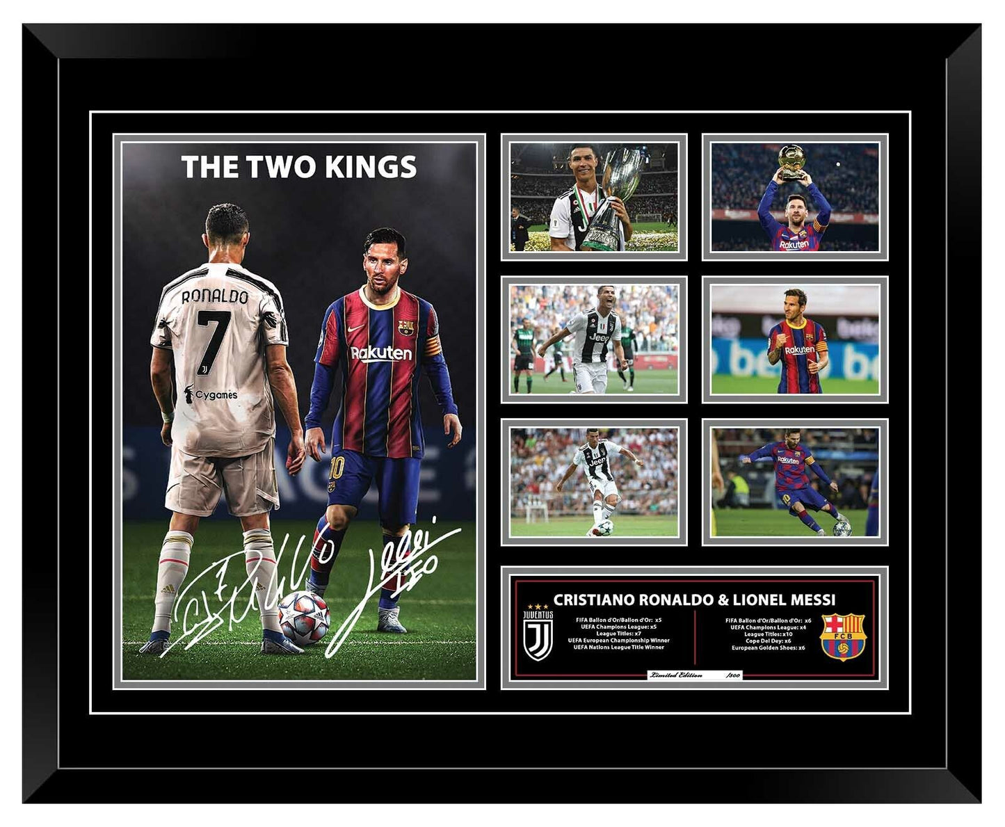 CRISTIANO RONALDO & LIONEL MESSI Soccer Barcelona Real madrid Limited Edition Photo Memorabilia Wooden Frame - Homeware Discounts