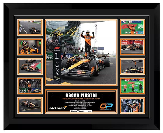 OSCAR PIASTRI 2025 CHINESE GRAND PRIX MCLAREN F1 Limited Edition Photo Memorabilia Wooden Frame