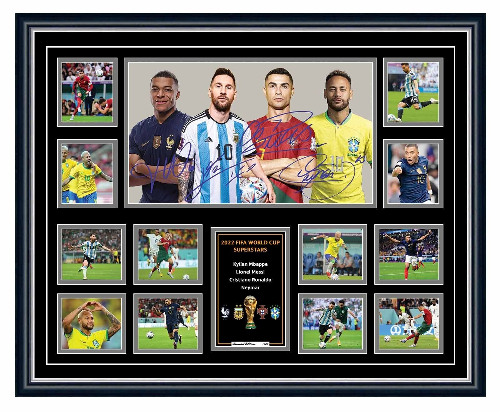 2022 World Cup RONALDO MESSI MBAPPE Soccer Football Limited Photo Memorabilia Wooden Frame - Homeware Discounts