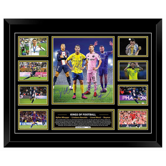 KINGS OF FOOTBALL Mbappe Ronaldo Messi Neymar Soccer Football Limited Photo Memorabilia Wooden Frame