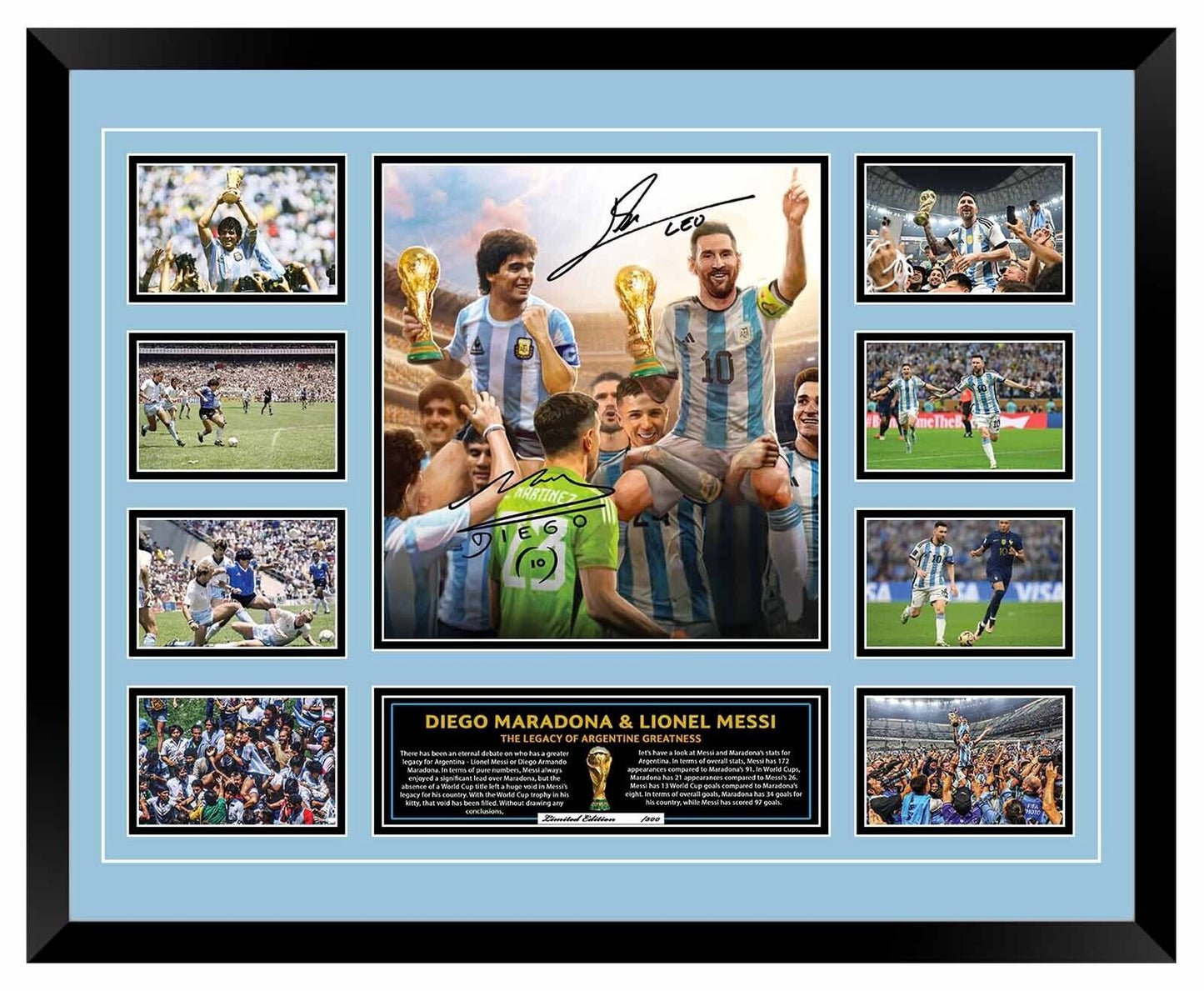 World Cup Winners ARGENTINA LIONEL MESSI DIEGO MARADONA Soccer Football Limited Photo Memorabilia Frame - Homeware Discounts