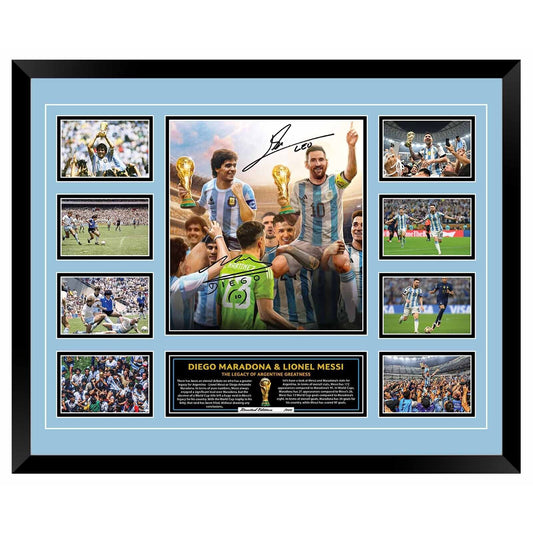 World Cup Winners ARGENTINA LIONEL MESSI DIEGO MARADONA Soccer Football Limited Photo Memorabilia Frame