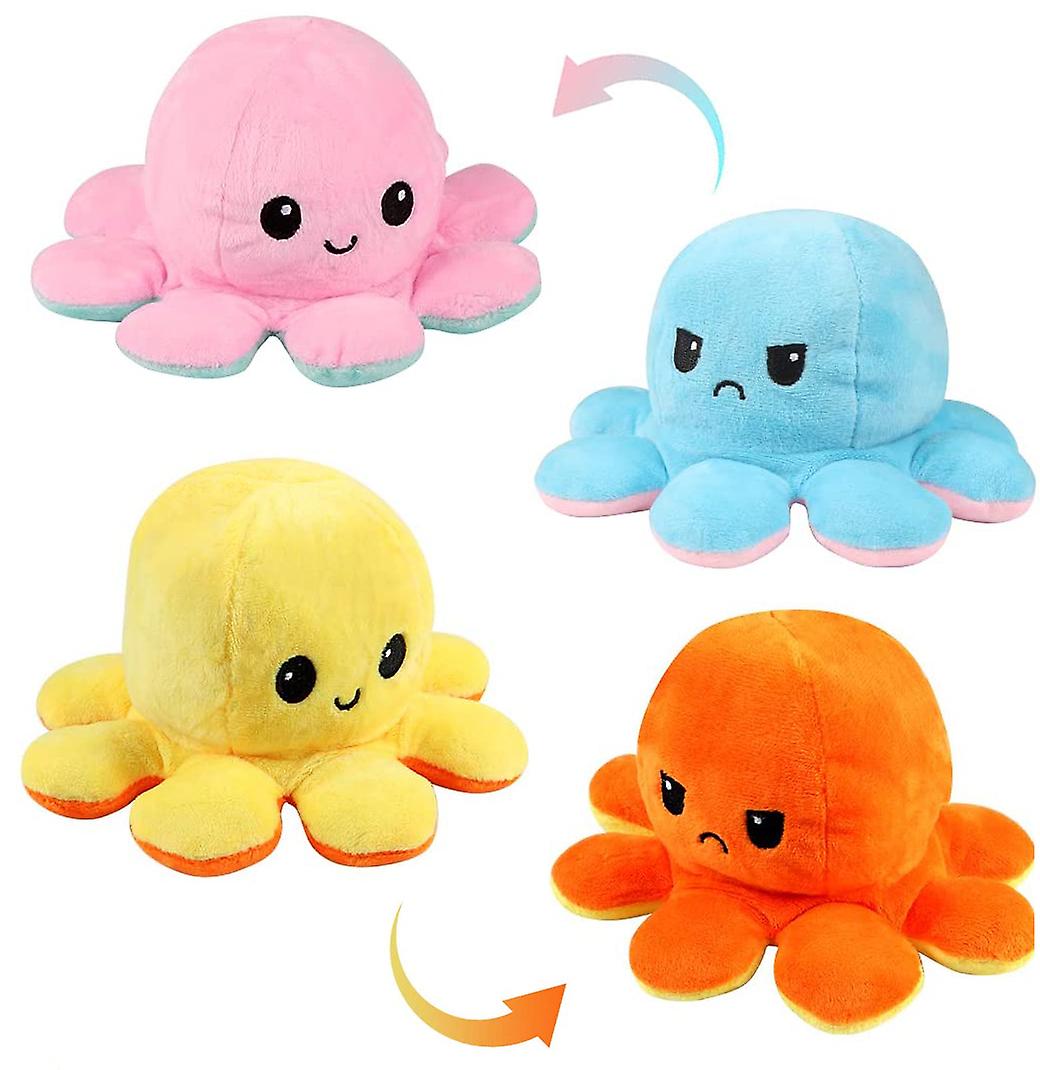 4pcs Reversible Octopus Plush Toy Adorable 20cm Double-Sided Doll, Happy Angry Octopus Stuffed Animals Doll - Homeware Discounts