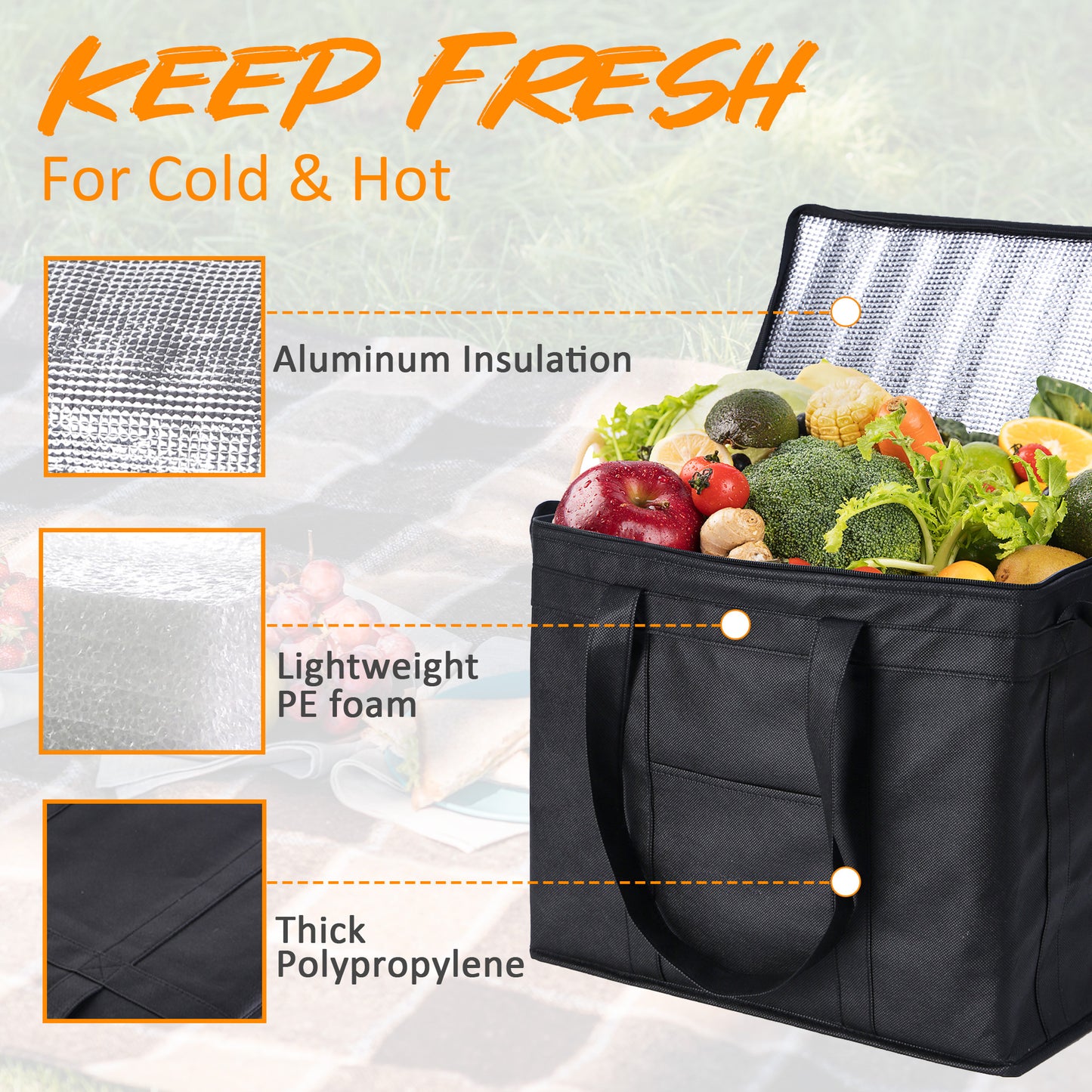 2 Piece Insulated Portable Lunch Cooler Bag Food bag Grocery Shopping - Homeware Discounts