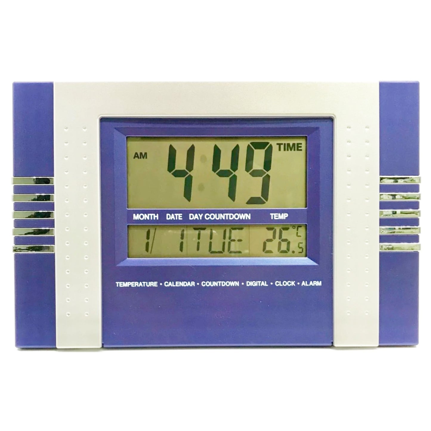 Digital Clock LCD wall clock Calendar Alarm And Temperature Wall Mountable - 27cm - Homeware Discounts