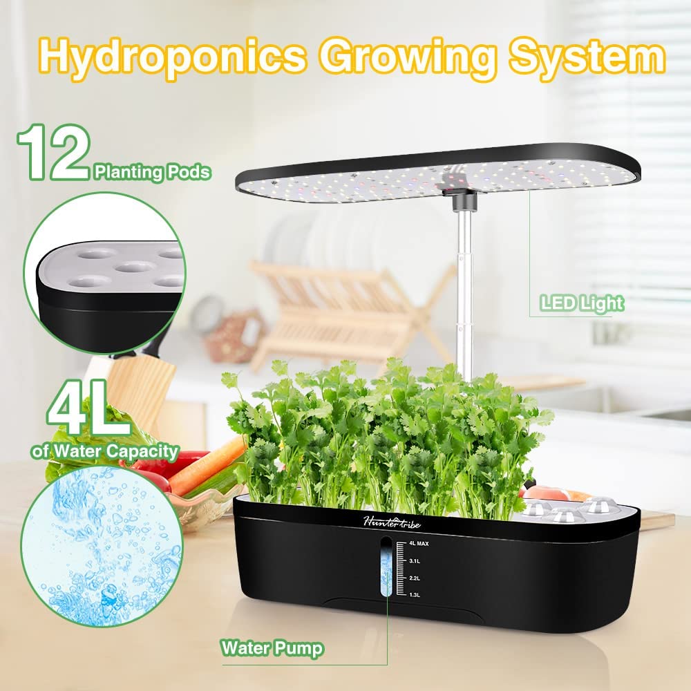 Hydroponics Plant Growing System 12 Pods Indoor Herb Garden Kit Led Grow Light Automatic Germination Kit Garden Planter 4L - Homeware Discounts