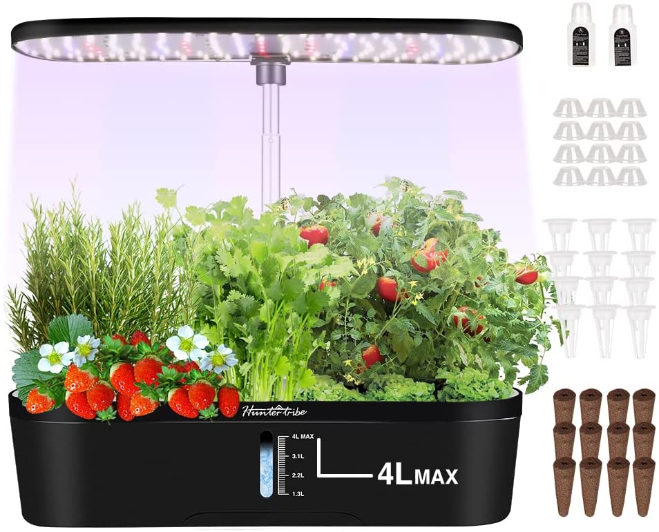 Hydroponics Plant Growing System 12 Pods Indoor Herb Garden Kit Led Grow Light Automatic Germination Kit Garden Planter 4L- White - Homeware Discounts