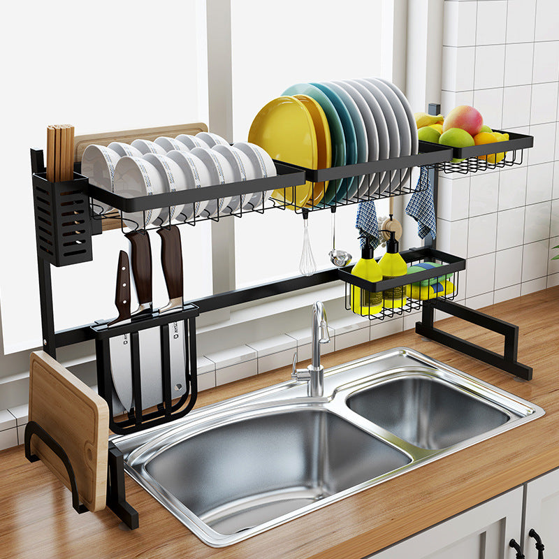 Dish Rack Over The Sink 86.5CM Stainless Steel Kitchen Multipurpose Utensils Holder - Homeware Discounts